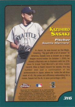 2001 Topps Chrome #316 Kazuhiro Sasaki Back