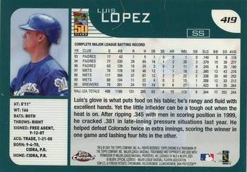 2001 Topps Chrome #419 Luis Lopez Back