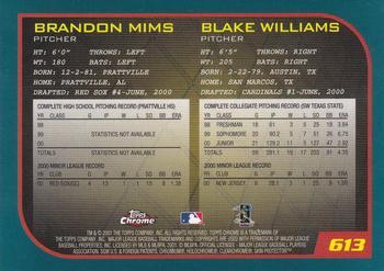 2001 Topps Chrome #613 Brandon Mims / Blake Williams Back