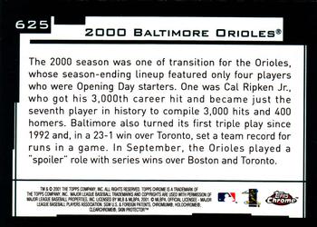 2001 Topps Chrome #625 Baltimore Orioles Back
