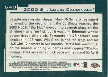 2001 Topps Chrome #648 St. Louis Cardinals Back