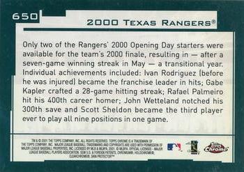 2001 Topps Chrome #650 Texas Rangers Back