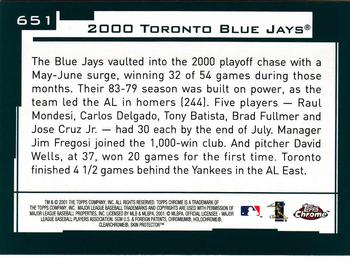2001 Topps Chrome #651 Toronto Blue Jays Back