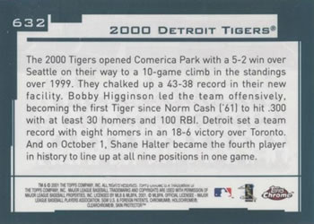 2001 Topps Chrome #632 Detroit Tigers Back