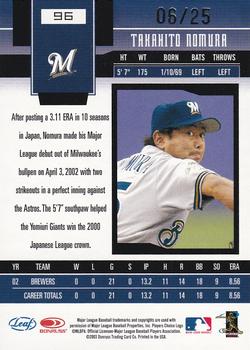 2003 Leaf Certified Materials - Mirror Gold Autographs #96 Takahito Nomura Back