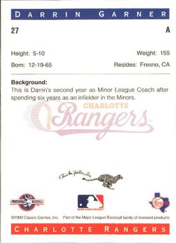 1993 Classic Best Charlotte Rangers #27 Darrin Garner Back