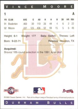 1993 Classic Best Durham Bulls #1 Vince Moore Back