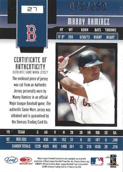 2003 Leaf Certified Materials - Mirror Red Materials #27 Manny Ramirez Back