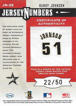 2003 Leaf Limited - Jersey Numbers #JN-35 Randy Johnson Back