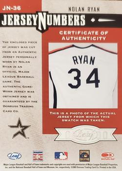 2003 Leaf Limited - Jersey Numbers #JN-36 Nolan Ryan Astros Back