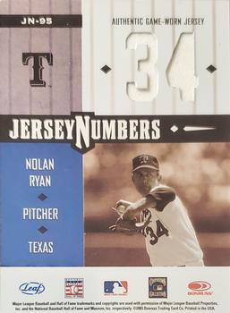 2003 Leaf Limited - Jersey Numbers #JN-95 Nolan Ryan Back