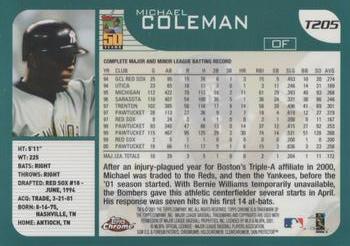 2001 Topps Traded & Rookies - Chrome #T205 Michael Coleman Back