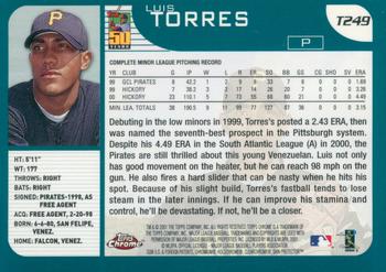 2001 Topps Traded & Rookies - Chrome #T249 Luis Torres Back