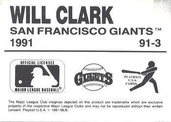1991 Playball U.S.A. (Unlicensed) #91-3 Will Clark Back