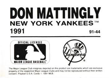 1991 Playball U.S.A. (Unlicensed) #91-44 Don Mattingly Back