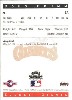 1993 Classic Best Everett Giants #9 Doug Drumm Back