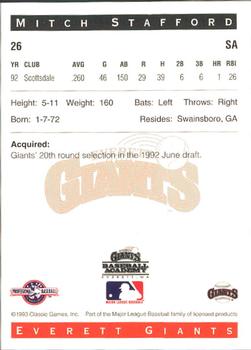 1993 Classic Best Everett Giants #26 Mitch Stafford Back