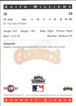 1993 Classic Best Everett Giants #29 Keith Williams Back
