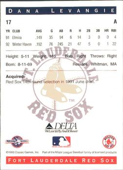 1993 Classic Best Fort Lauderdale Red Sox #17 Dana Levangie Back