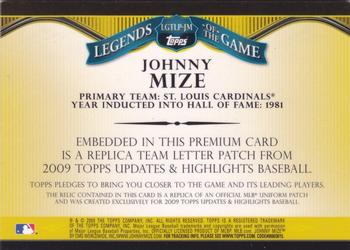 2009 Topps Updates & Highlights - Legends of the Game Team Letter Patches #LGTLP-JM Johnny Mize Back
