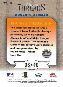 2003 Leaf Limited - Player Threads Triple Prime #TT-15 Roberto Alomar Back
