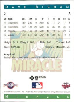 1993 Classic Best Fort Myers Miracle #2 Dave Bigham Back