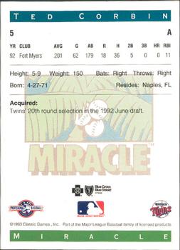 1993 Classic Best Fort Myers Miracle #5 Ted Corbin Back