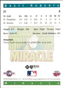 1993 Classic Best Fort Myers Miracle #21 Brett Roberts Back