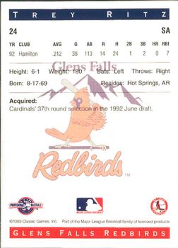 1993 Classic Best Glens Falls Redbirds #24 Trey Ritz Back