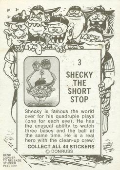 1973 Donruss Baseball Super Freaks #3 Shecky the Short Stop Back