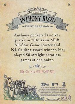 2017 Topps Gypsy Queen - Missing Blackplate #50 Anthony Rizzo Back
