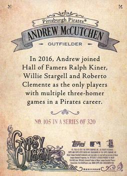 2017 Topps Gypsy Queen - Missing Blackplate #105 Andrew McCutchen Back
