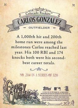2017 Topps Gypsy Queen - Missing Blackplate #204 Carlos Gonzalez Back