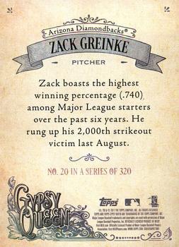 2017 Topps Gypsy Queen - Missing Nameplate #20 Zack Greinke Back