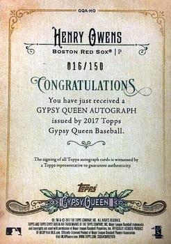 2017 Topps Gypsy Queen - Gypsy Queen Autographs Purple #GQA-HO Henry Owens Back