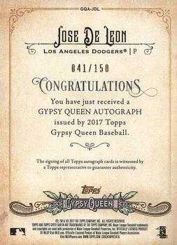 2017 Topps Gypsy Queen - Gypsy Queen Autographs Purple #GQA-JDL Jose De Leon Back