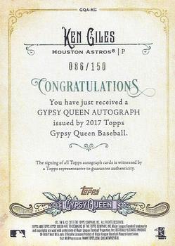 2017 Topps Gypsy Queen - Gypsy Queen Autographs Purple #GQA-KG Ken Giles Back