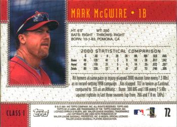 2001 Topps Gold Label #72 Mark McGwire Back