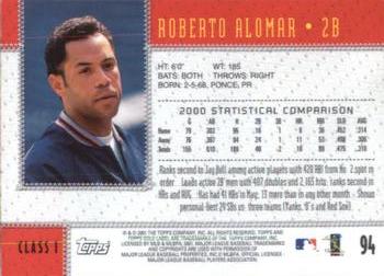 2001 Topps Gold Label #94 Roberto Alomar Back