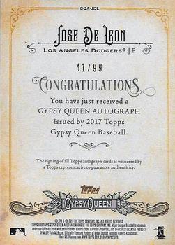 2017 Topps Gypsy Queen - Gypsy Queen Autographs Black and White #GQA-JDL Jose De Leon Back