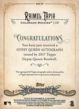 2017 Topps Gypsy Queen - Gypsy Queen Autographs Missing Blackplate #GQA-RT Raimel Tapia Back
