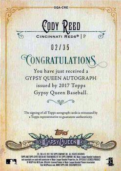 2017 Topps Gypsy Queen - Gypsy Queen Autographs Missing Nameplate #GQA-CRE Cody Reed Back