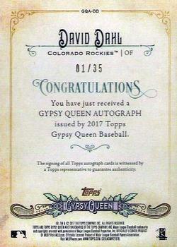 2017 Topps Gypsy Queen - Gypsy Queen Autographs Missing Nameplate #GQA-DD David Dahl Back