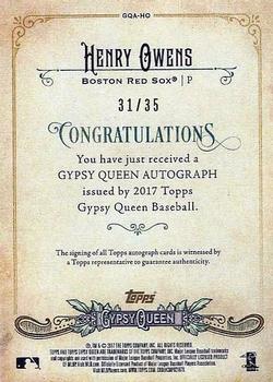 2017 Topps Gypsy Queen - Gypsy Queen Autographs Missing Nameplate #GQA-HO Henry Owens Back