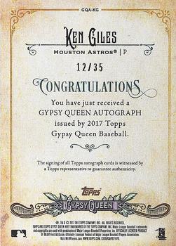 2017 Topps Gypsy Queen - Gypsy Queen Autographs Missing Nameplate #GQA-KG Ken Giles Back