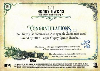 2017 Topps Gypsy Queen - Autograph Garments Black #AG-HO Henry Owens Back