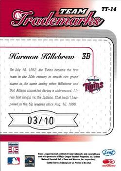 2003 Leaf Limited - Team Trademarks Autographs #TT-14 Harmon Killebrew Back