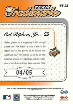2003 Leaf Limited - Team Trademarks Autographs #TT-28 Cal Ripken, Jr. Back