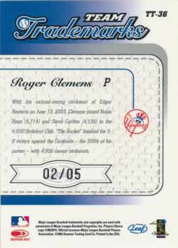 2003 Leaf Limited - Team Trademarks Autographs #TT-36 Roger Clemens Back