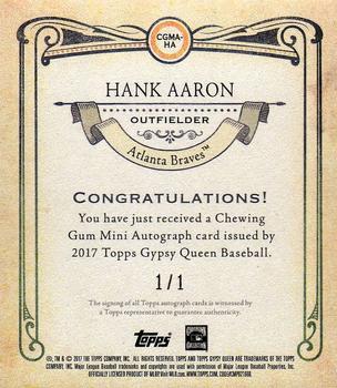 2017 Topps Gypsy Queen - Chewing Gum Mini Autographs Black #CGMA-HA Hank Aaron Back